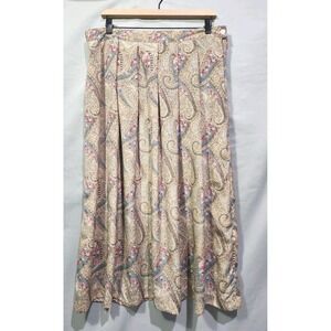 Vintage 80s Koret Skirt Blue Pink Paisley‎ Floral Midi A-Line Polyester Sz 18W